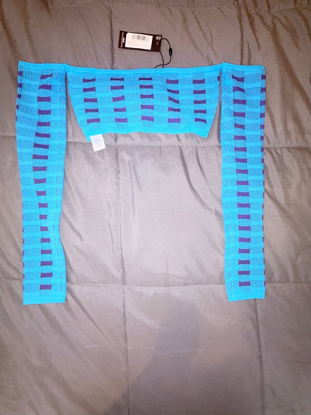 PrettyLittleThing XS Blue Purple Cut Out Knit 2 Piece Set Off Shoulder Crop Top - Picture 5 of 12